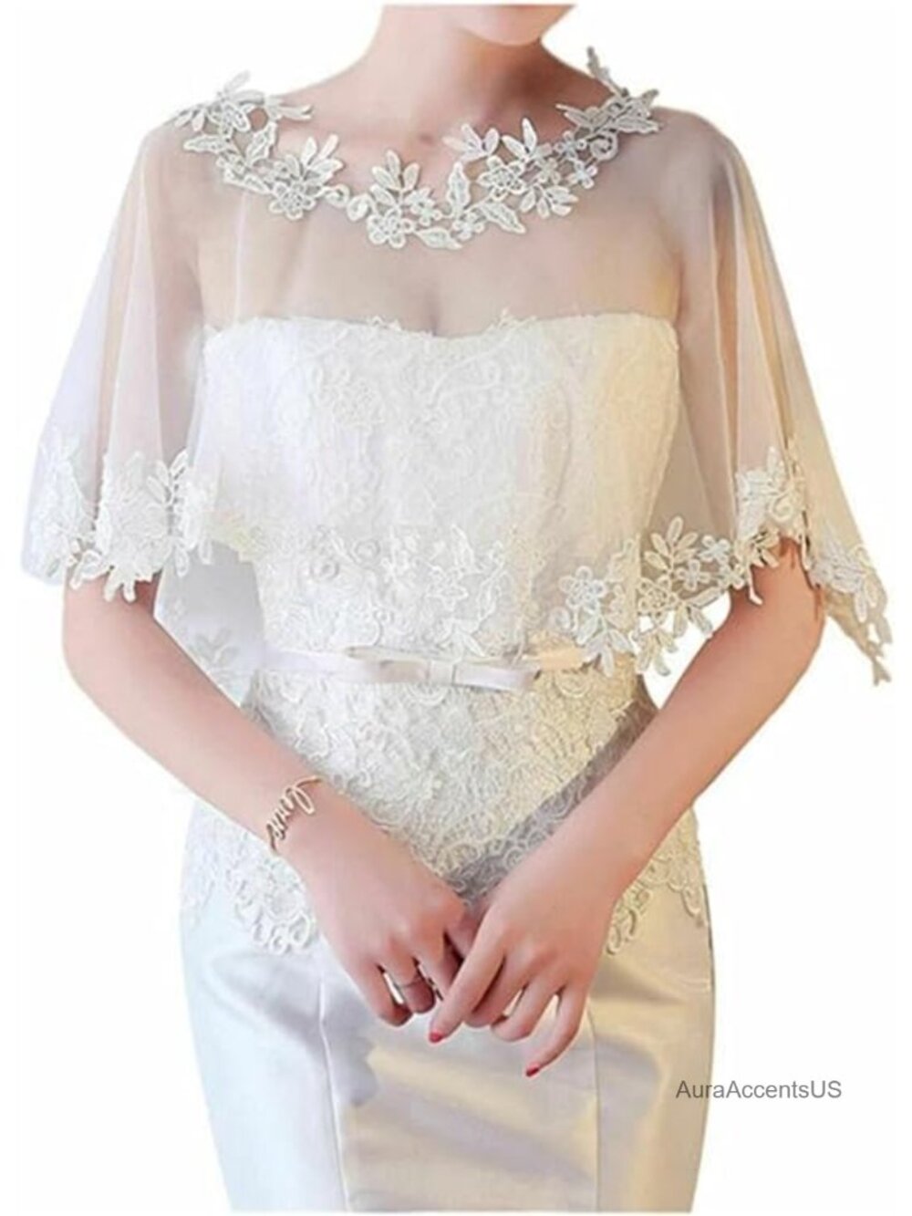 Lace Tulle Wedding Shawl Bride Cape High Low Shoulder Cover Wrap
